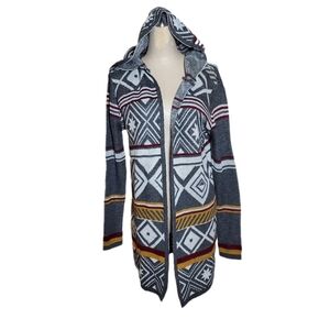 I Joah Geometric Patterned Gray Cardigan with Hood Sz S